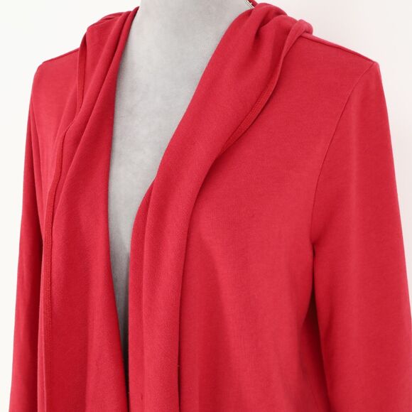 Chicos Zenergy 2 Womens Large Sweater Red Hooded Cardigan Fringe Open Front - Picture 11 of 12